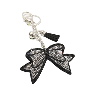 Portachiavi con fiocco di strass scintillanti con nappa nera e campanellino argento