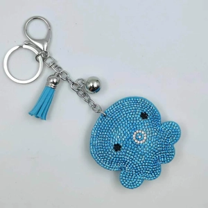 Sparkling light blue octopus keychain with rhinestone embellishment and tassel charm