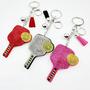 Llavero de Paleta de Pickleball con Strass para Mujer Colgante de Bolso Recuerdo Deportivo Paleta de Brillo con Borla Campana Llavero de Aleación de Zinc Regalo