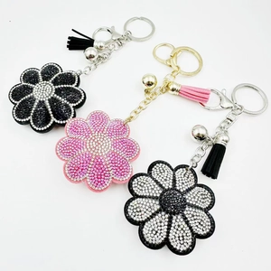 Porte-clés Tournesol en Strass pour Femmes Pendentif de Sac Fleur en Alliage Cristal avec Gland et Clochette Accessoire Mode