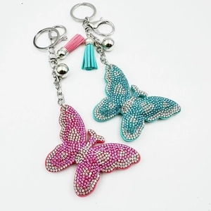 Porte-clés Papillon en Strass de Dessin Animé Mignon Pendentif de Sac à Main de Mode Gland en Cristal Papillon en Alliage