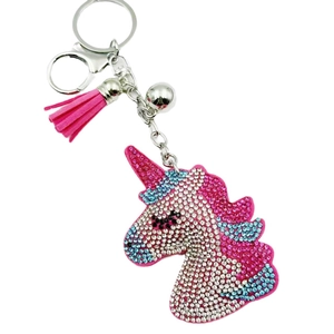 Sparkly unicorn keychain with pink crystal rhinestones and tassel for bags and keys