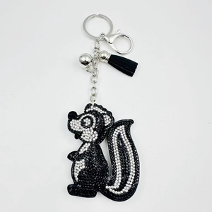 Sparkling squirrel keychain with rhinestones and black tassel for handbags or cars