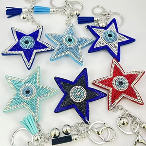 Porte-clés Étoile Mauvais Œil en Alliage de Zinc à la Mode Avec Pendentif à Gland Incrusté de Strass pour Sac Voiture