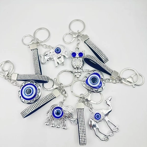 Porte-clés Evil Eye Lanière Strass Cœur Éléphant Hibou Animal Charme de Sac Alliage de Zinc Suspendre Voiture Protection Bijoux Cadeau Femme