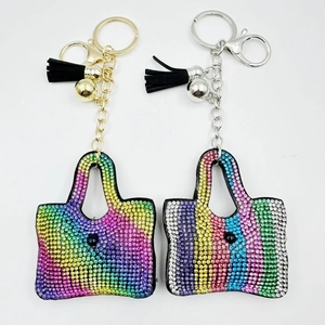 Porte-clés Sac à Main à Strass à la Mode Avec Gland Breloque de Sac en Cristal Arc-en-ciel Anneau de Clé en Alliage pour Femmes