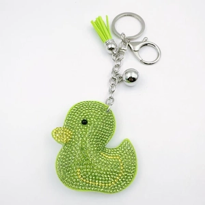 Creative sparkling green rhinestone duck keychain with tassel for women handbag charm
