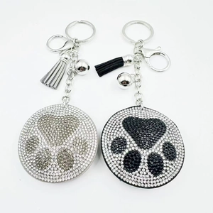 Rhinestone Paw Print Keychain With Tassel And Bell Sparkling Animal Footprint Bag Charm Pendant For Women Accessories