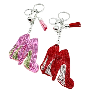 Lot de porte-clés escarpins en strass avec pompon et clochette pour sacs à main