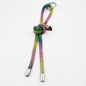 Rainbow gradient rhinestone knot pendant with metal ring and heart charm for bags