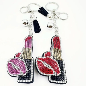 Portachiavi Rossetto Alla Moda In Strass Ciondolo Per Borsa In Cristallo Con Nappa In Pelle E Campanellino Per Gioielli Da Donna