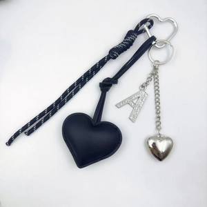 Fashion PU Leather Heart Keychain Rhinestone Letter Alloy Charm Woven Rope Bag Pendant For Women Key Ring Jewelry Gift