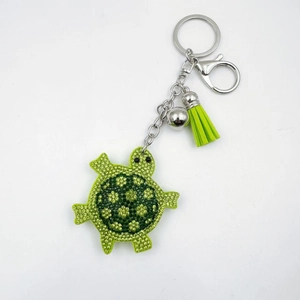 Mignon Porte-clés Tortue en Strass Vert pour Femmes Cristaux de Mer Scintillants avec Gland Clochette Pendentif Sac Cadeau