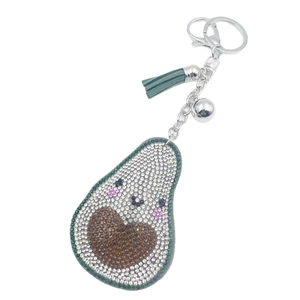 Portachiavi avocado con strass brillanti, nappa in pelle verde e campanellino argento