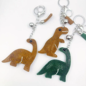 Cartoon Dinosaur Rhinestone Keychain Sparkling Crystal Animal Key Ring With Korean Velvet Tassel And Bell Bag Pendant Accessories