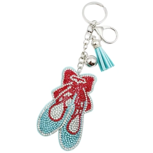 Portachiavi scarpe da danza con strass creativi con nappa azzurra e campanellino argento