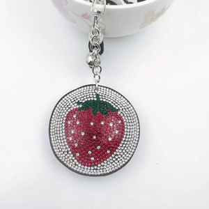 Sparkling crystal rhinestone strawberry keychain charm with silver metal clasp