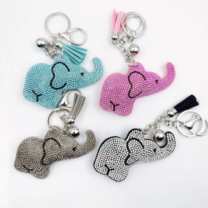 Porte-clés Éléphant de Dessin Animé en Strass Avec Gland en Daim Charme de Sac Animal en Alliage Pour Femmes Cadeau d'Anniversaire