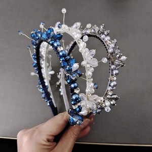 Handmade Faux Artificial Pearl Crystal Flower Headband Vintage Rhinestone Beaded Hair Band Elegant Wedding Party Hair Accessories For Women