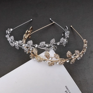 Elegant Rhinestone Leaf Bridal Headband Wedding Hair Accessories For Women Gold Silver Alloy Nature Style Tiara Crown