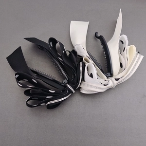 Elegant Satin Bowknot Banana Hair Clip Rhinestone Polka Dot Streamer Hairpin For Women Elegant Daily Hair Accessories