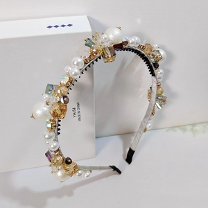 Elegant silver headband with pearls and luxury crystal floral beads for women fashion