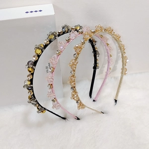 Handmade Crystal Rhinestone Flower Headband Retro Sweet Beaded Hair Hoop Elegant Satin Wrapped Hair Accessories For Women