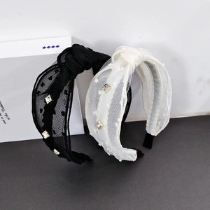 Eleganter Polka Dot Netz Knoten Haarreif Legierung Strass Verzierter Breiter Haarreif Vintage Mode Haarschmuck Für Damen