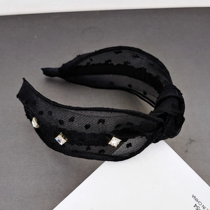 Vintage Haarreif in Schwarz mit Knotendesign, Netzstoff und funkelnden Strasssteinen