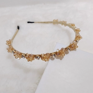 Elegant handmade headband with sparkling champagne crystals and rhinestones for women