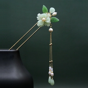 Bastoncino per Capelli in Lega a Forma di Peonia in Stile Cinese Vintage Con Nappina Lunga Perla Artificial Sintetica per Donna