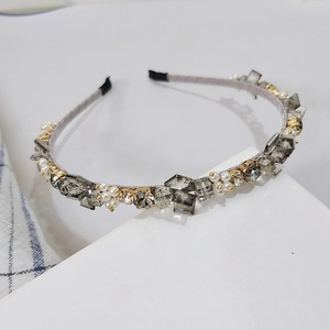 Elegant crystal and pearl headband with charcoal rhinestones for evening occasions