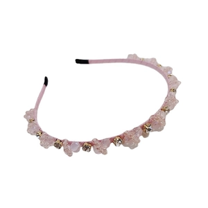 Pink crystal beaded headband with handmade woven rhinestones for an elegant sweet style