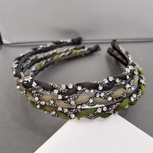 French Vintage Hand-woven Twist Braid Rhinestone Headband Elegant Fabric Chain Hair Hoop Daily Party Women Headwear