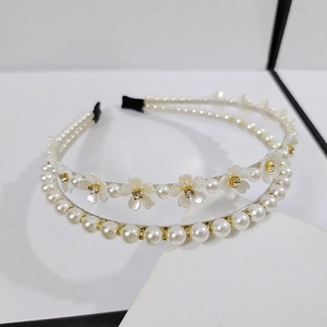 Serre-tête Élégant Double Rangée de Künstliche Perles d'Imitation Fleur pour Femmes Bijoux de Cheveux en Alliage et Strass Mariage