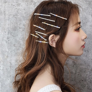 Sparkling minimalist silver rhinestone hairpins set for women in elegant stacked style