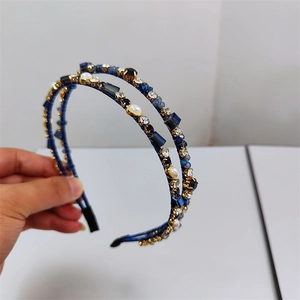 Elegant Double Row Crystal Rhinestone Headband For Women Artificial Pearl Fairy Hair Hoop Vintage Wedding Party Hair Accessories