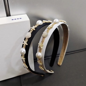 French style pearl headband set with gold starfish and heart cluster embellishments