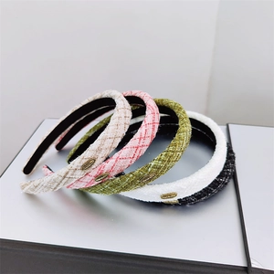Elegant Tweed Padded Headband For Women Vintage Wide Fabric Hair Band With Metal Buckle French Style Retro Hair Accessory