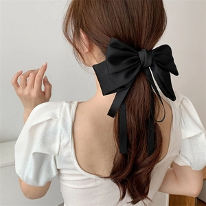 French Style Large Satin Bow Hair Clip With Long Streamers Elegant Fabric Spring Clip Hair Accessories For Women Daily Party