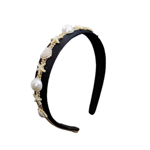 Elegant French style headband with ocean theme gold starfish shells and white pearls