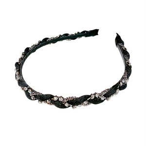 French style black twisted headband with sparkling rhinestones for elegant women's hair styling