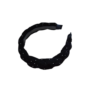 Diadema trenzada de terciopelo negro vintage con cristales y diseño interior antideslizante