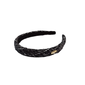 Classic black textured headband with golden metal detail for women fashion hair accessories