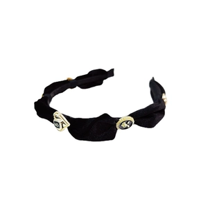 Elegant black velvet headband with gold number 5 and rose charms in vintage French style