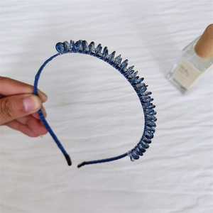 Elegant navy blue leaf crystal headband with handmade faceted beads for women