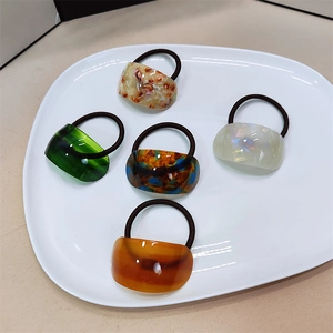 Korean Style Acetate Resin Semicircle Hair Tie For Women Retro Marble Pattern High Elasticity Ponytail Holder Hair Accessories
