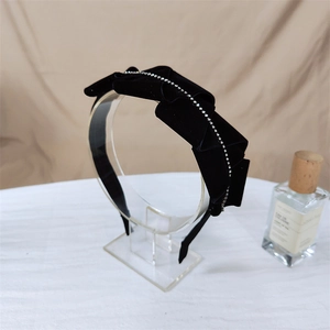 Korean Style Pleated Black Fabric Headband For Women Wide Elegant Hair Band With Rhinestone Vintage Party Hair Accessories