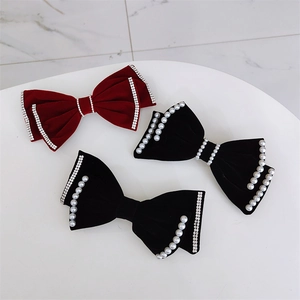 Französischer Retro Samt Schleife Haarspange Für Damen Elegant Strass Künstliche Perle Federclip Mode Kopfschmuck Für Party Täglich