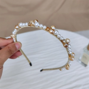 Serre-tête en Künstliche Perles et Cristal Fait à la Main Style Coréen Élégant en Alliage Accessoires Cheveux Femme